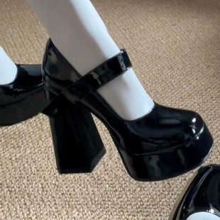 黑色超高粗跟防水台厚底单鞋 春秋季 女2026年新款 玛丽珍高跟鞋