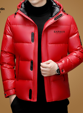 皮尔卡丹白鸭绒羽绒服男装连帽加厚保暖短款高端品牌冬季防寒外套