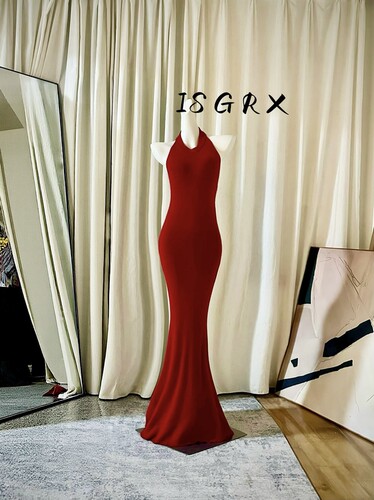 ISGRX 她如火焰 设计感气质红色连衣裙高个子礼服年会生日裙