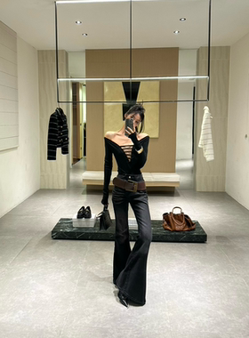 ISGRX 滚烫星河 原创设计秋冬气质辣妹显瘦黑色气质喇叭牛仔裤