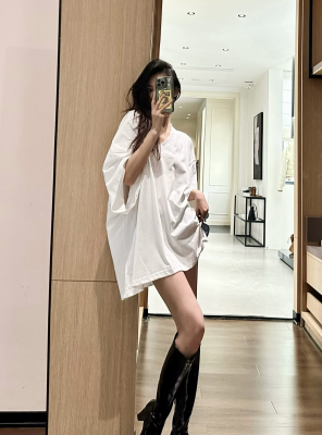 ISGRX美式复古大V领短袖宽松下衣失踪显瘦锁骨t半袖上衣