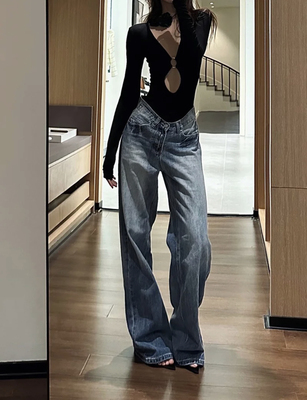 ISGRX cleanfit王者 独立设计高个子加长拖地牛仔裤女高腰直筒裤