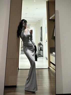 ISGRX青寻 原创设计春夏气质休闲连衣裙御姐性感灰色纯欲高个子