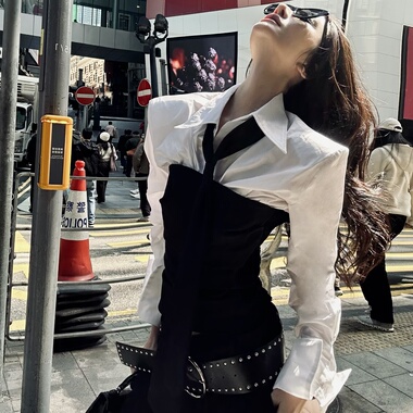 ISGRX  亦行 原创设计黑色高腰显瘦垂坠感阔腿西装裤