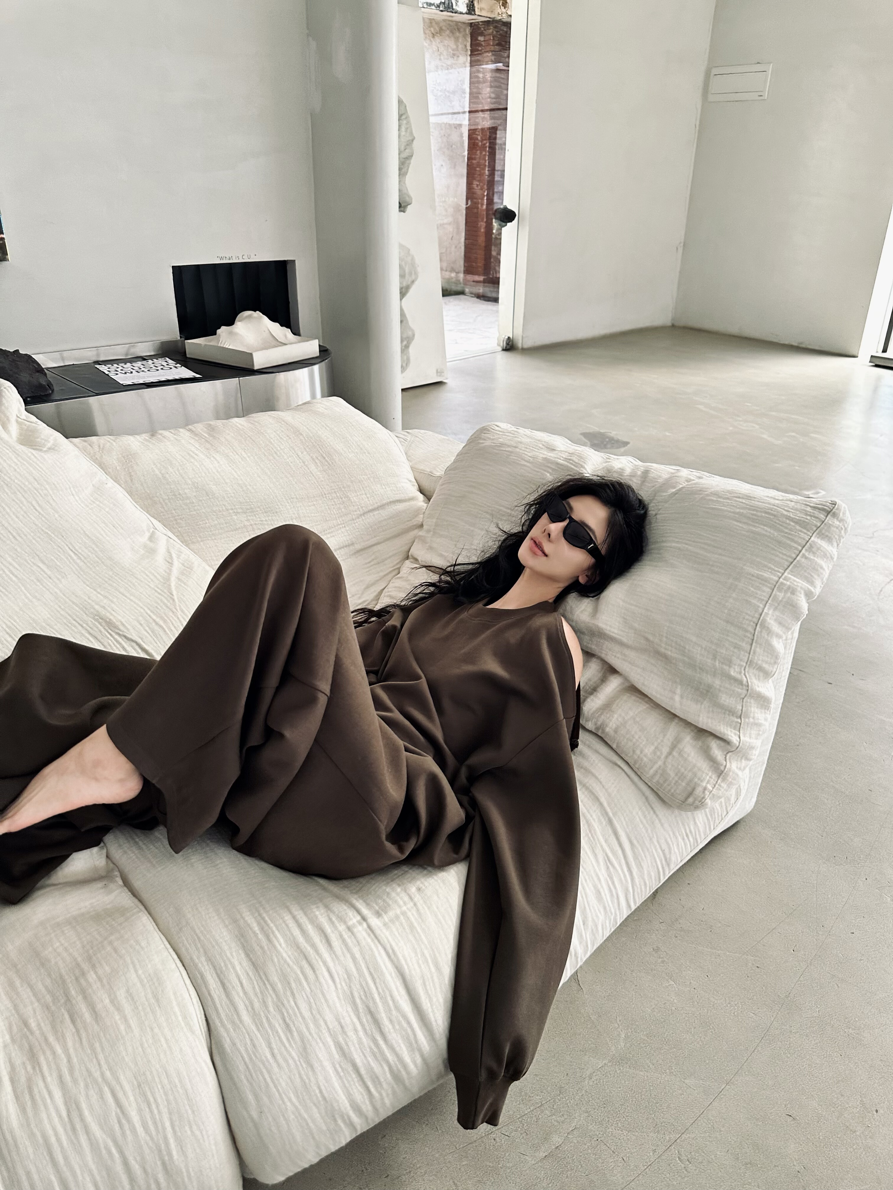 ISGRX 守恒定律原创设计军绿色卫衣秋冬休闲运动套装斜肩高个子