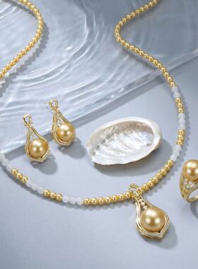 青岛中古轻奢风南洋金珠套装镶钻
