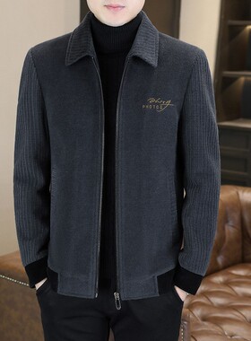 加绒雪尼尔男式夹克衫秋冬新款青年商务休闲保暖夹克翻领外套xl54