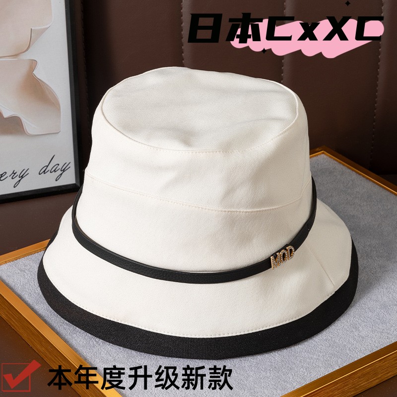 韩版春秋新款帽子女轻奢小香风高级感镶钻标渔夫帽薄款防晒遮e881