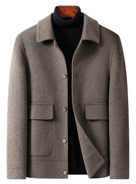 潮流纯色简约双面呢羊毛茄克男秋冬新款青年夹克衫双面呢子外xl80