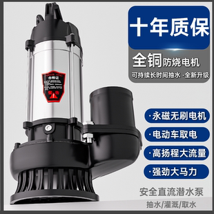 永磁全铜无刷切割潜水泵全铜直流排污水泵48V60V72V大流量高扬程