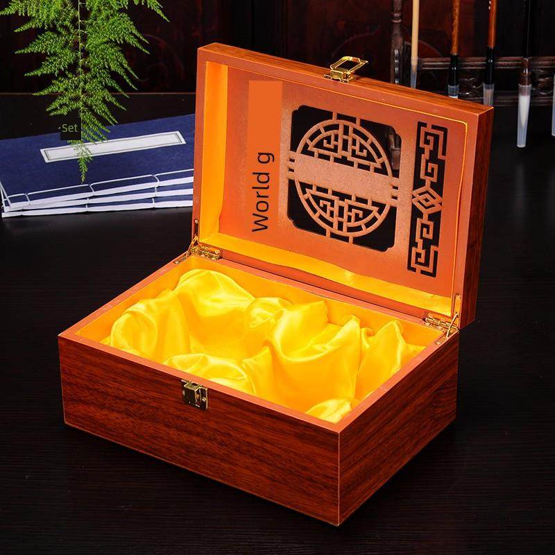 陶瓷茶叶罐通用小花窗精品木质礼盒空包装盒大号长方形定制logo