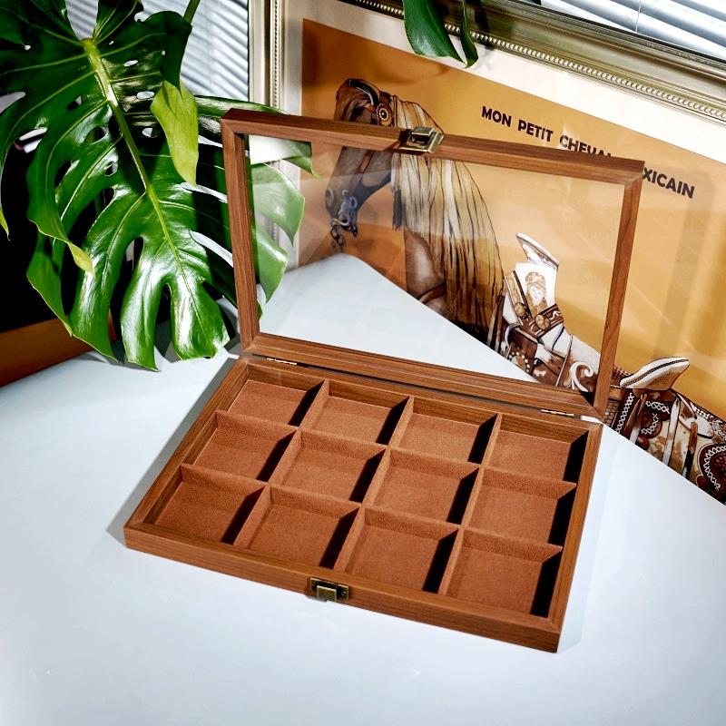 黑胡桃纹木纹木质12格高端珠宝首饰手链项链收纳展示箱戒指饰品盒