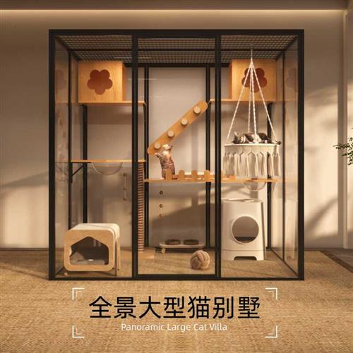 新款超大猫别墅家用猫笼子大型空间玻璃猫屋豪华猫房展示柜子定制