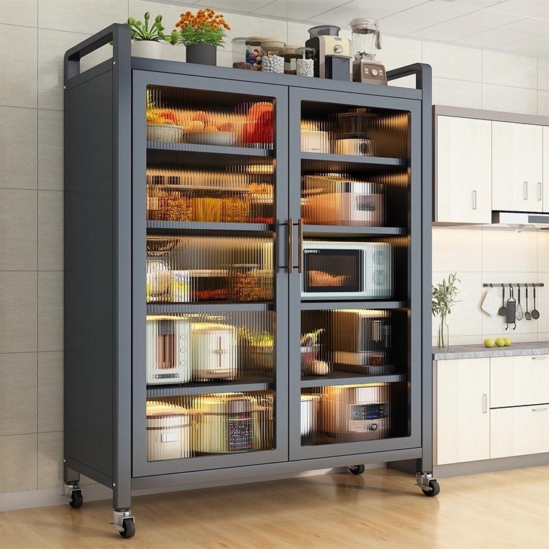 家用对开 门防尘置物柜多功能厨房碗筷电器收纳柜子落地餐柜承重