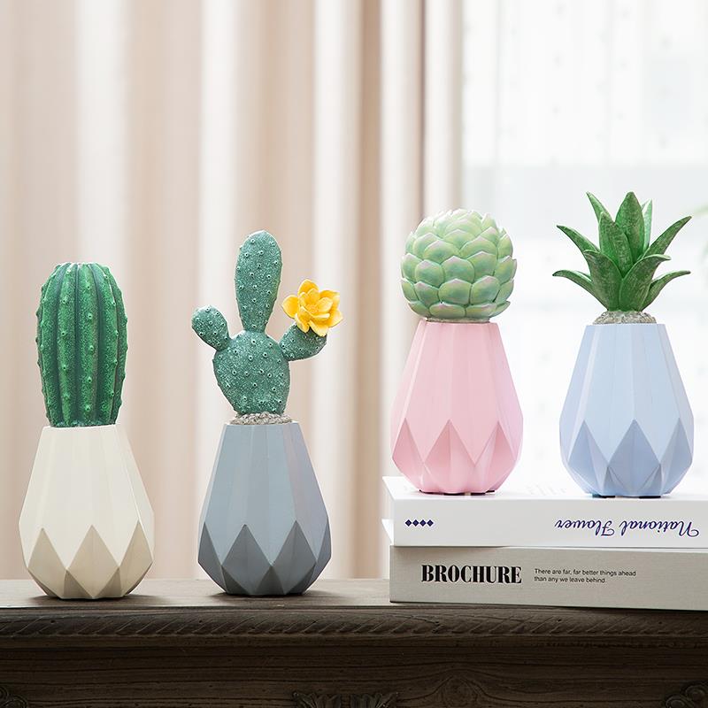 多肉治愈系摆件茶几客厅创意轻奢风书柜装饰品北欧电视柜植物摆设