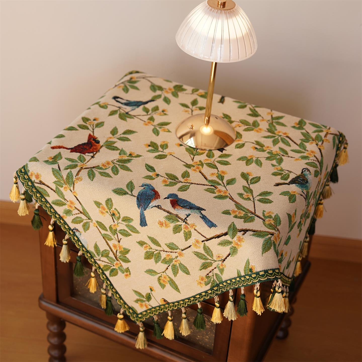 法式田园枝头鹦鹉小清新餐布茶巾棉微波炉印表机盖巾茶盘防尘盖布