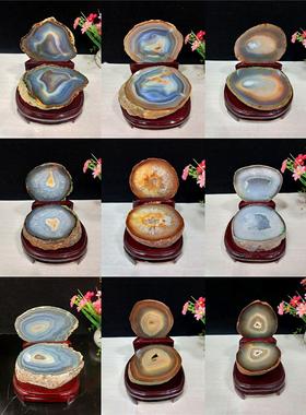 精美优质彩釉玛瑙 马达加斯加蓝色玉髓原石 观赏石居家奇石摆件