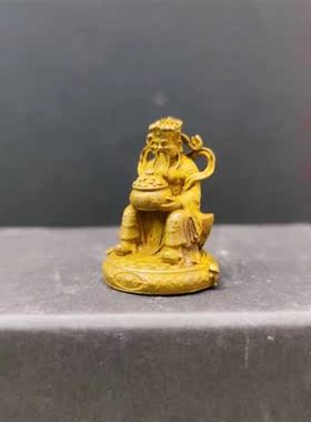 财神纯铜实心彩绘假山微缩造景配饰小摆件迷你佛像菩萨像招财神像