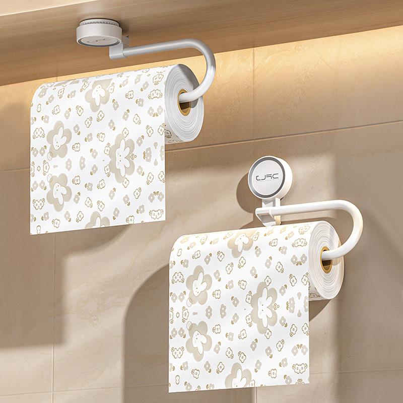 厨房吸盘纸巾架子壁挂用抽拉纸架免打孔卷纸架懒人抹布挂杆纸挂架