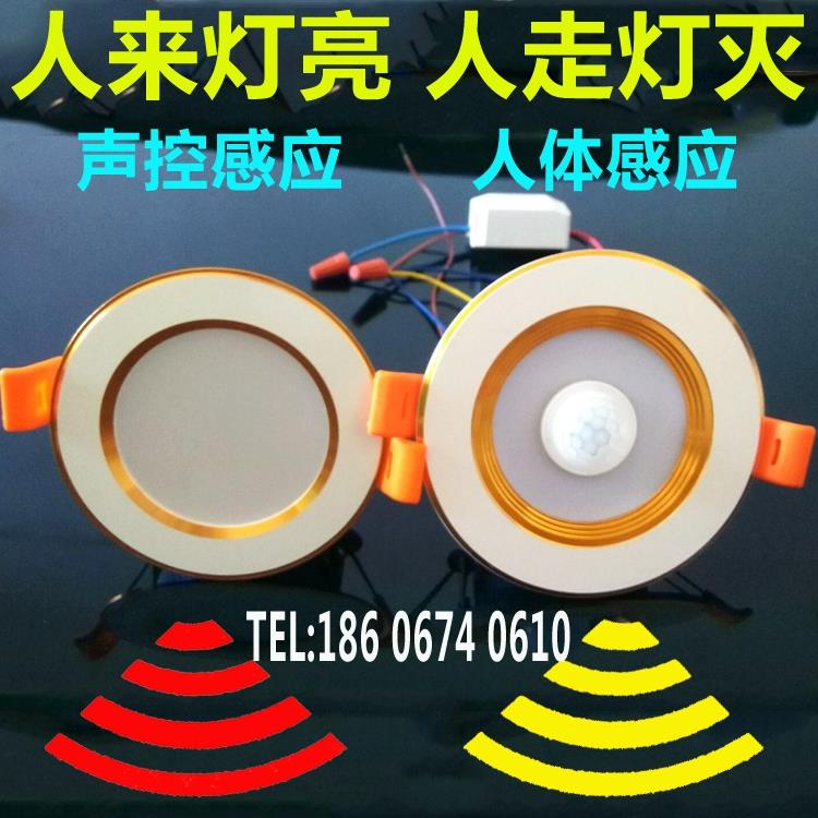 人体感应筒灯LED声光控开孔7.5/8/9/10/12公分过道15天花洞灯3W5W