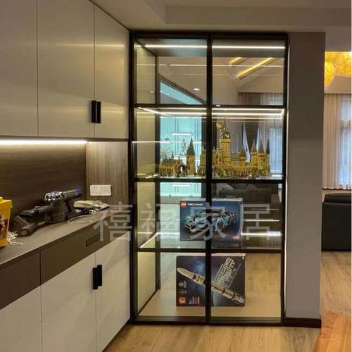 轻奢金属双门钢化玻璃酒柜衣柜定制铝合金高端红酒隔断柜白酒柜