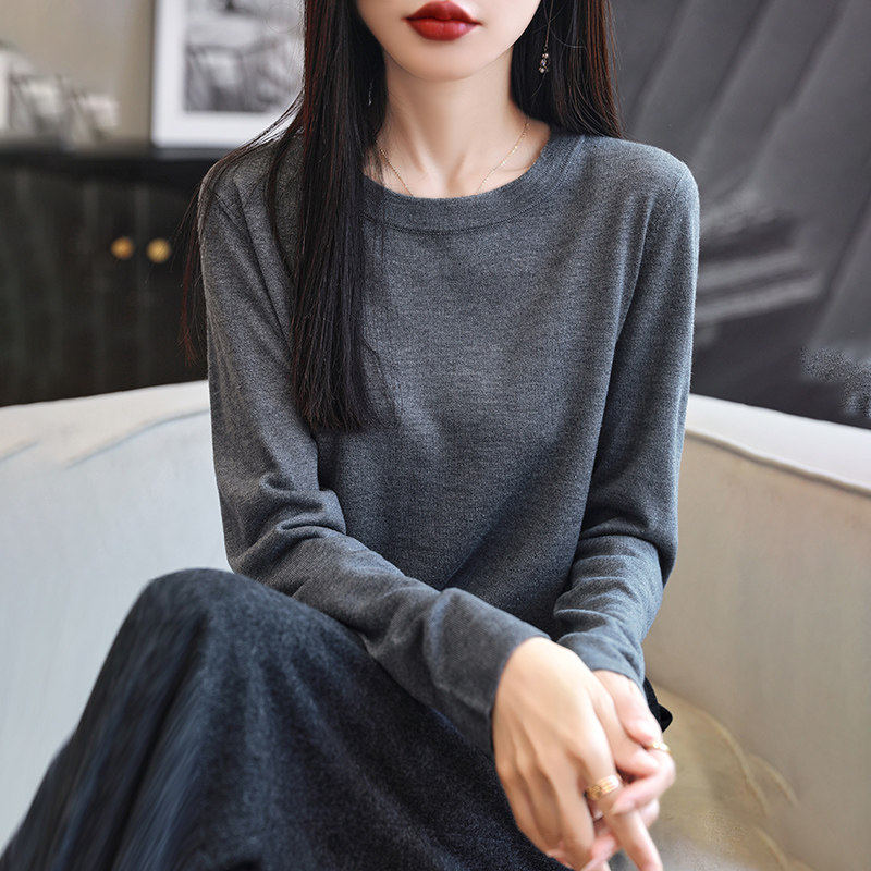 羊毛衫薄款女针织衫2026春季新款圆领打底衫毛衣内搭上衣长袖