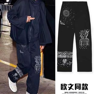 抽绳运动健身裤 欧文美式 粉色卫裤 男宽松直筒夏季 复古篮球训练长裤