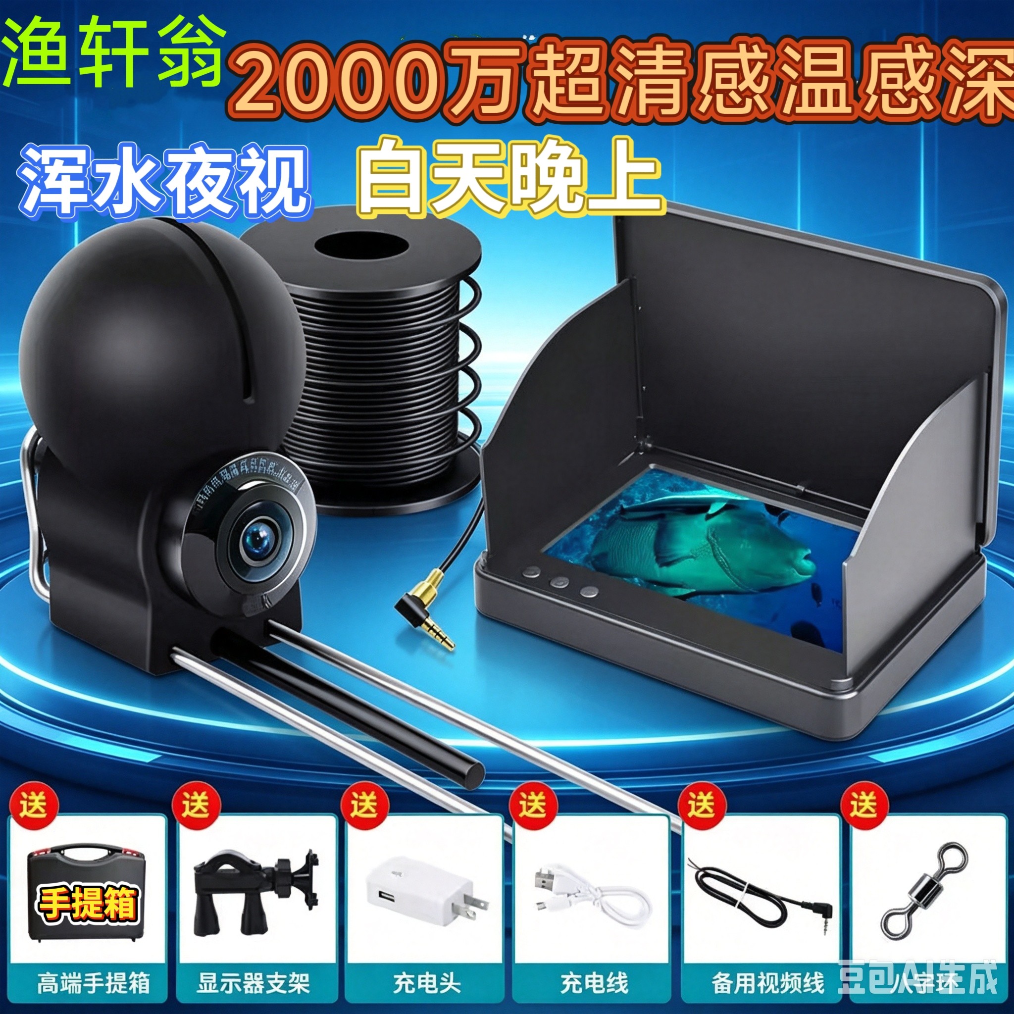 2026新款探鱼器摄像头可视钓鱼猫鱼看鱼可视水底超清探头看鱼器