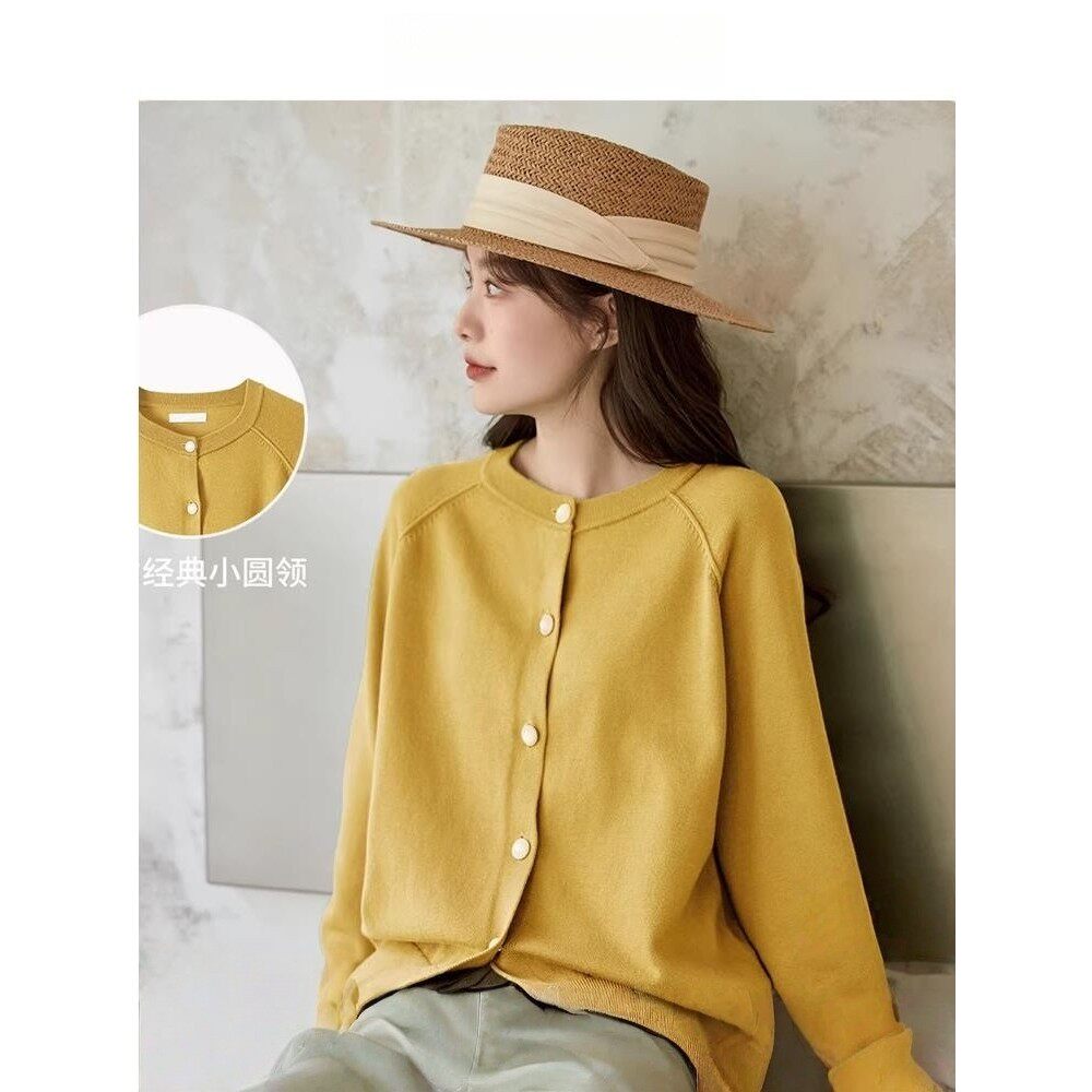 休闲落肩显瘦针织开衫外套女2026年秋季复古慵懒风毛衣上衣