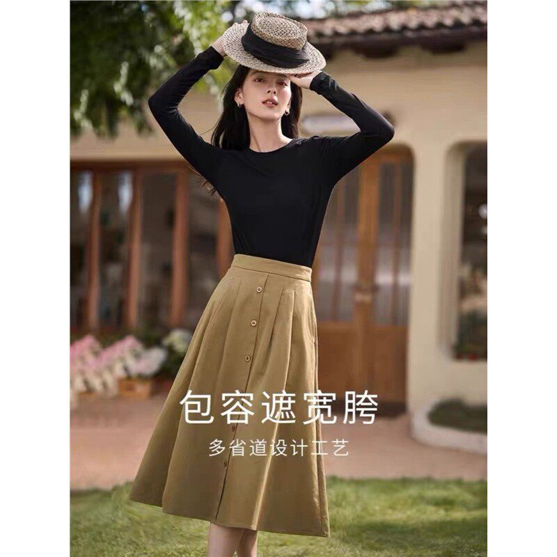 高腰法式覆古半身裙女士2026春秋新款显瘦甜美中长款a字裙子