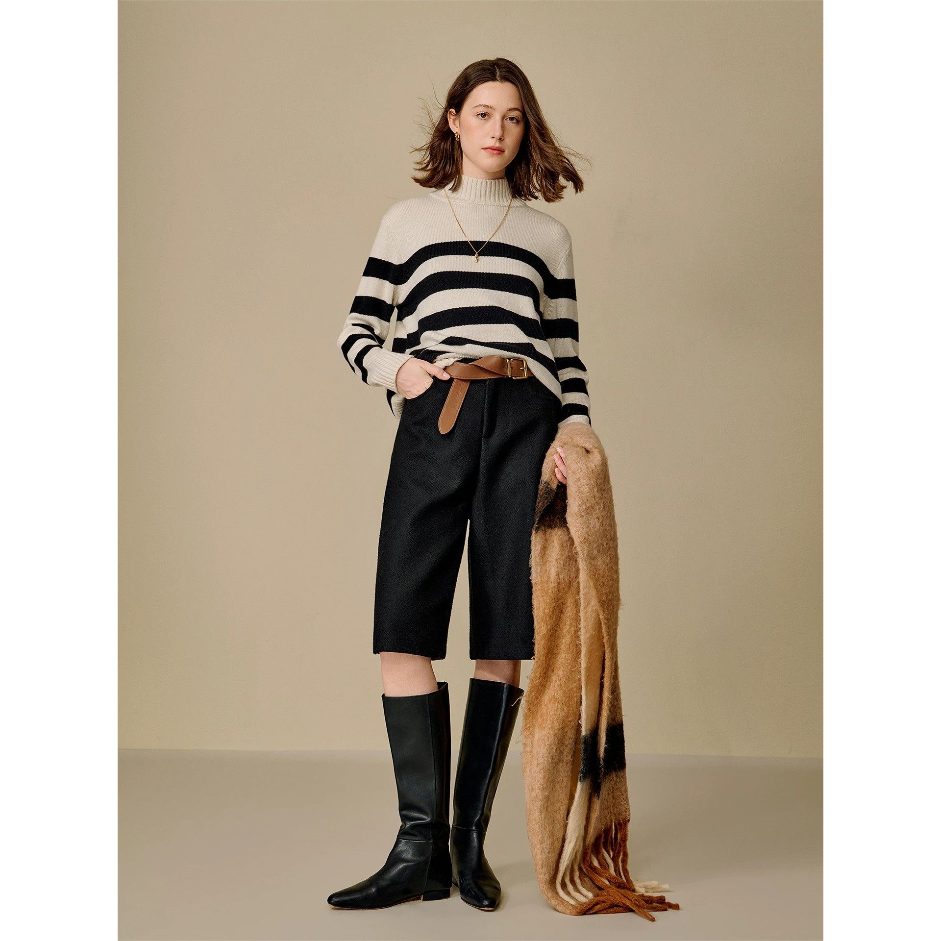 澳毛绒条纹高领羊毛衫女2025冬季新款宽松针织毛衣打底衫上衣,女装/女士精品,羊绒衫,淘宝优惠券,粉丝福利购,淘宝优惠卷