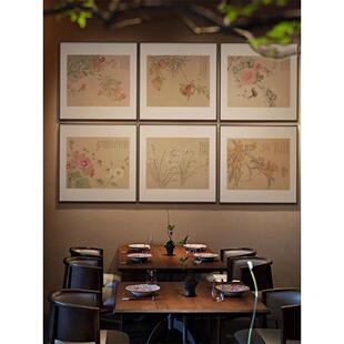 新中式酒店餐馆包间客厅装饰画背景墙组合高档玄关餐厅花鸟挂画