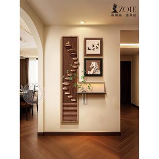 步步高升水培绿植中古风装饰画玄关造景壁灯画正对门走廊过道挂画