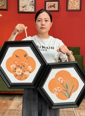 中国风流苏客厅装饰画画新中式卧室中古风挂画画S034美学茶室六角