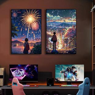 二次元动漫装饰画电竞房发光挂画日本城市建筑风景卧室床头灯画