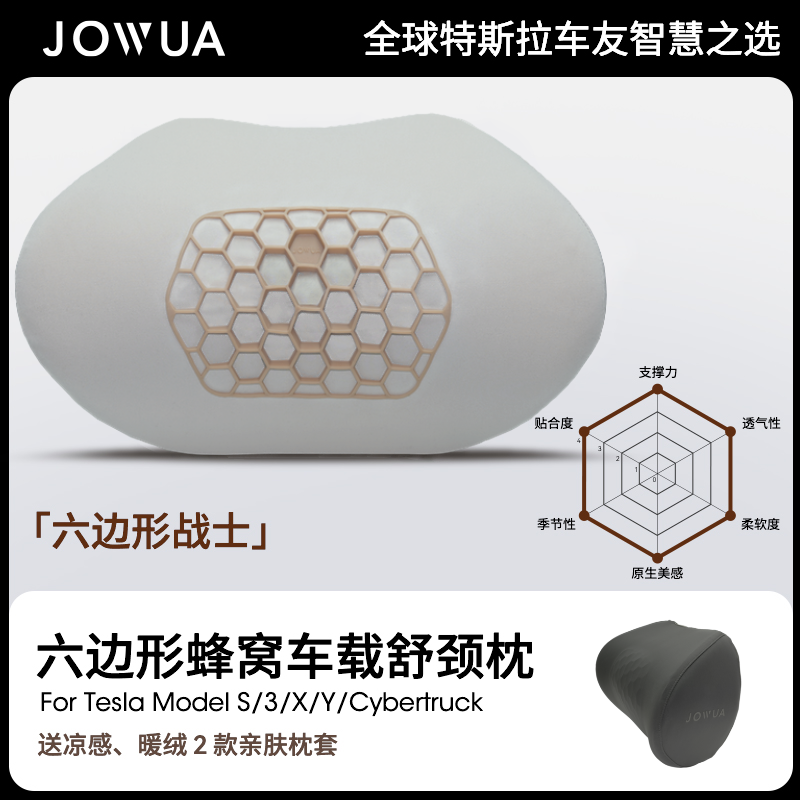 JOWUA汽车头枕拉靠枕适用奔驰特斯拉护颈枕六边形蜂窝车载舒颈枕