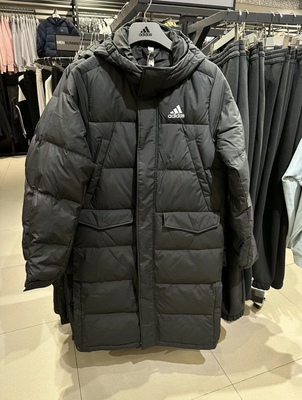 阿迪达斯男女秋冬长款连帽羽绒服