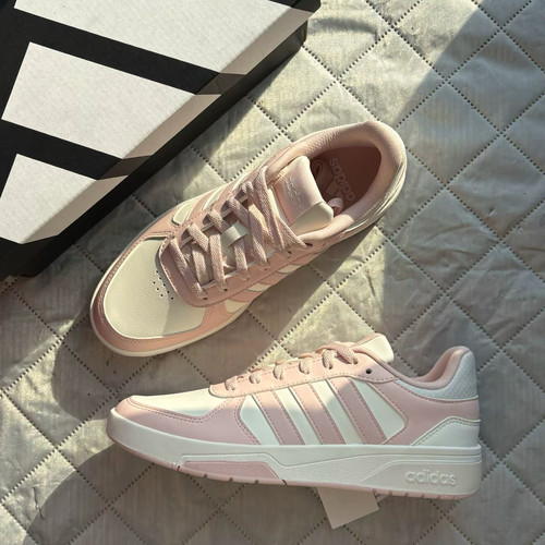 adidas COURTBEAT 百搭舒适 低帮 百搭板鞋 男女同款 粉色KI6785