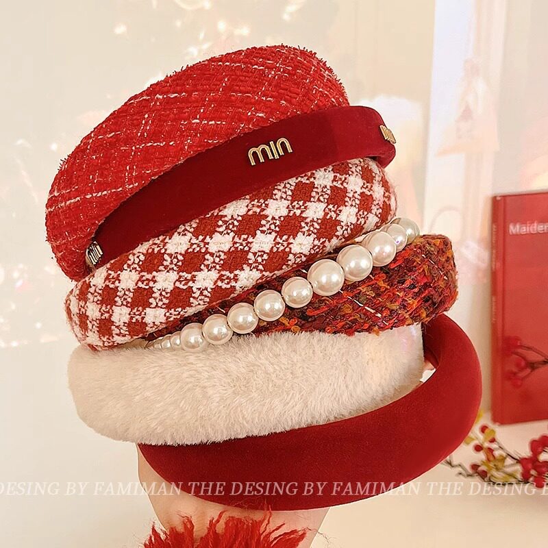 TKTK2025新款网红高颅顶发箍女秋冬款洗脸头饰发卡红色新年发捆