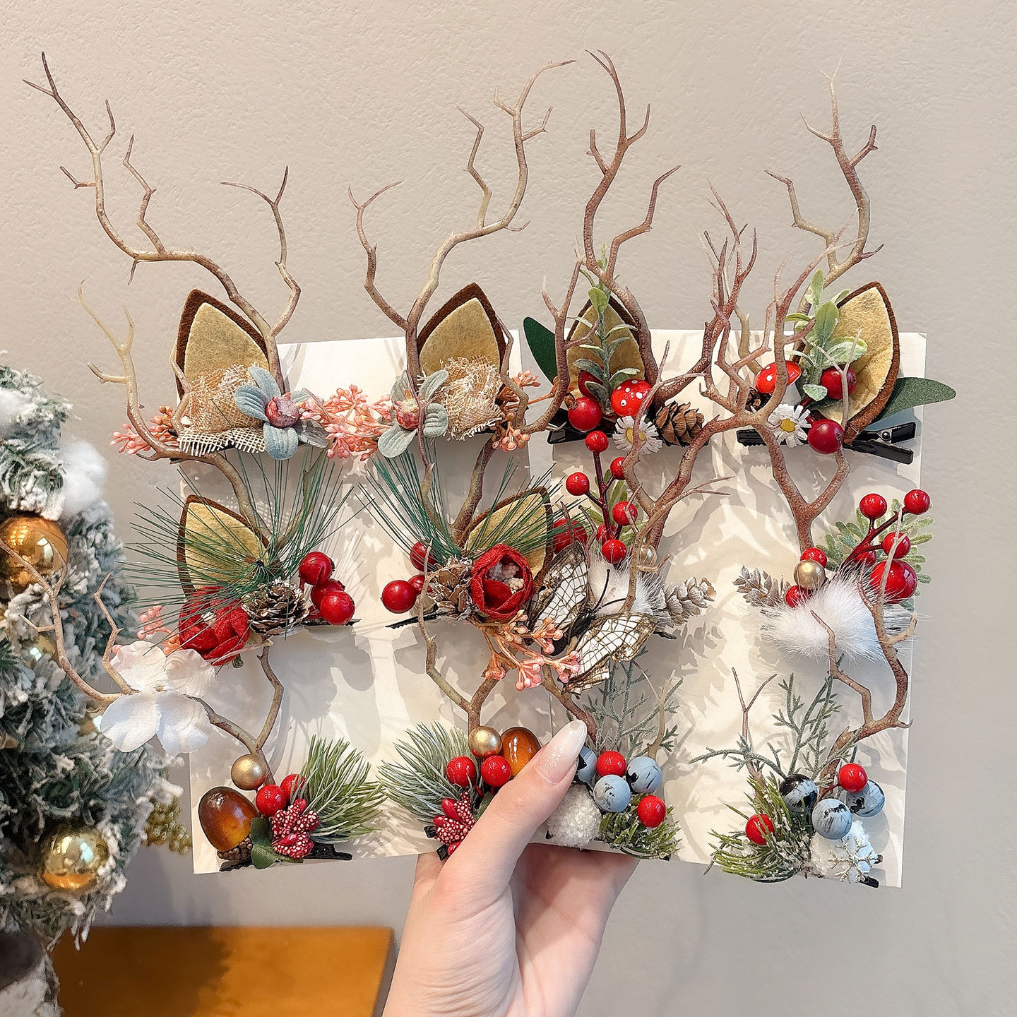 圣诞节可爱儿童发卡夹子头饰节日侧边鹿角发夹碎发刘海麋鹿bb夹