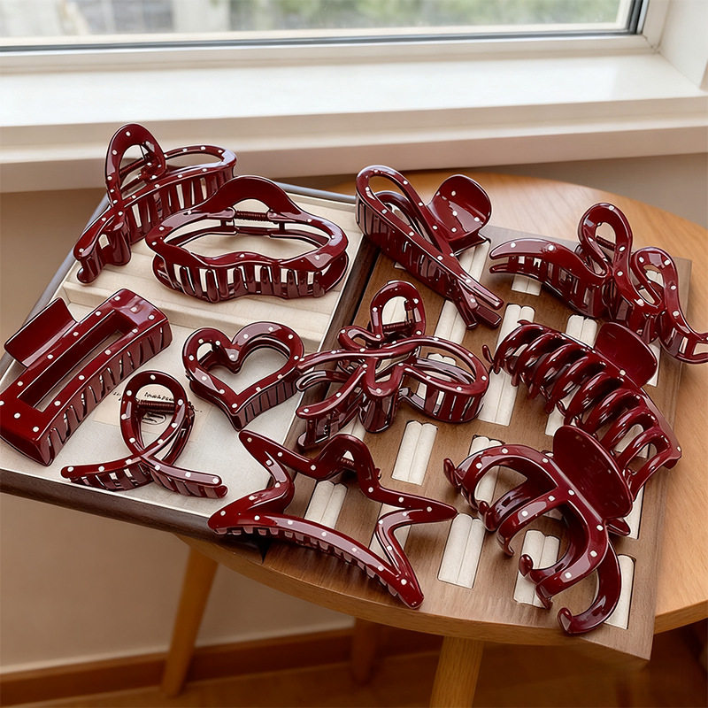 tktk安可拉红波点抓夹女感后脑勺发夹气质百搭鲨鱼夹盘发头饰发卡