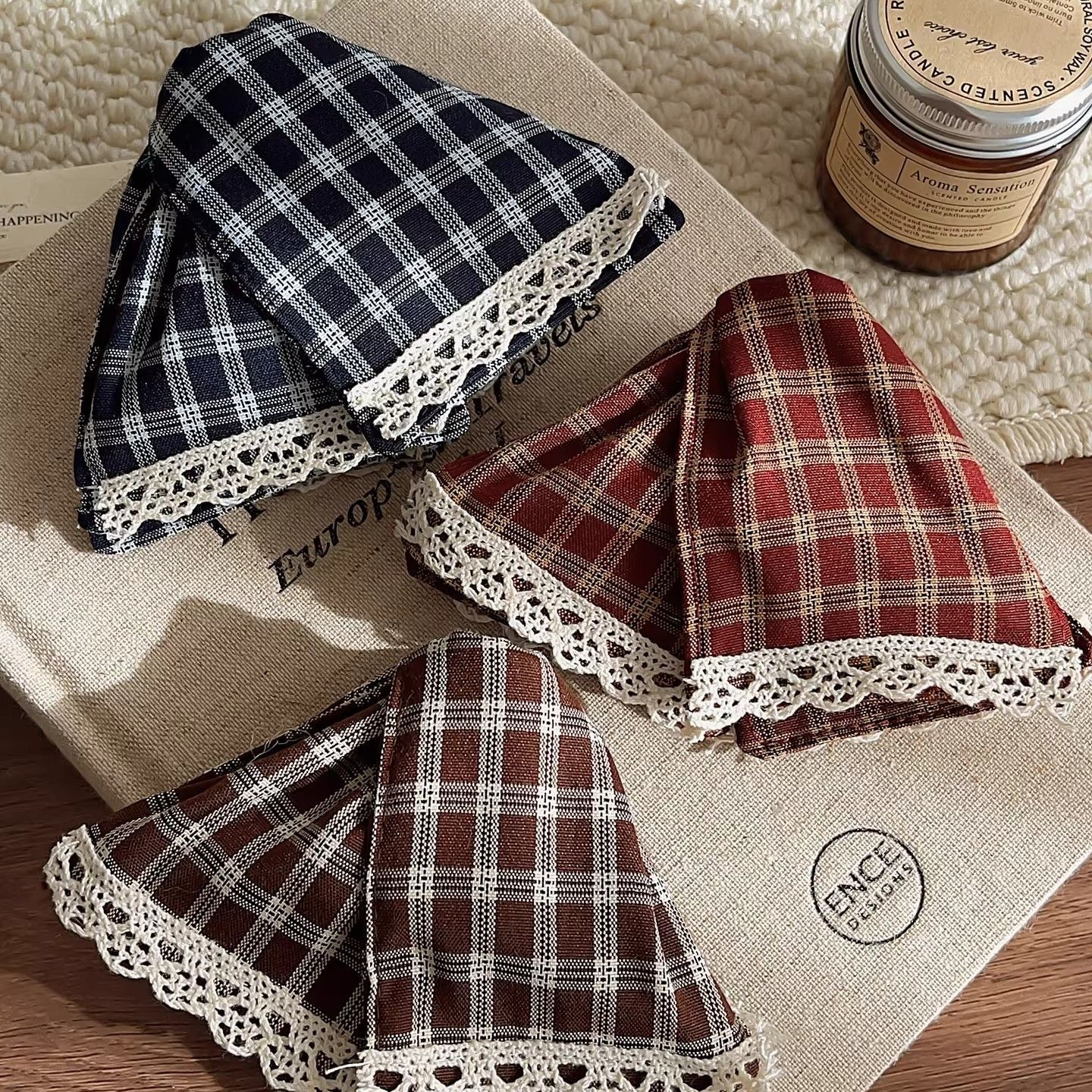 韩国格纹蕾丝边三角抓夹女学院风甜美气质发抓后脑勺大号鲨鱼夹子