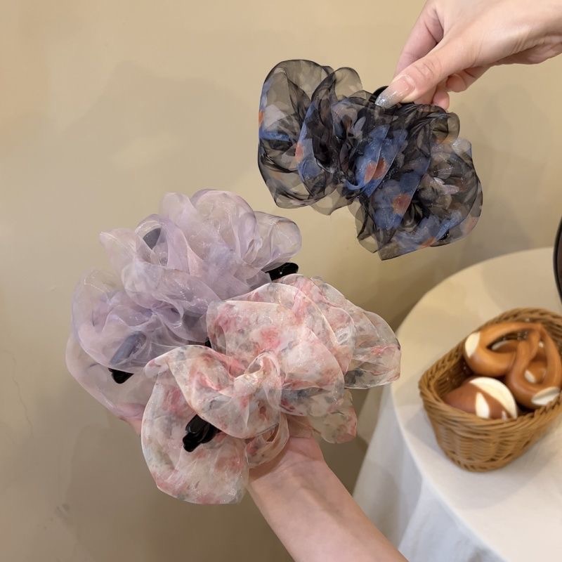 氛围感碎花抓夹女2025新款欧根纱特别花色温柔复古后脑勺气质发夹