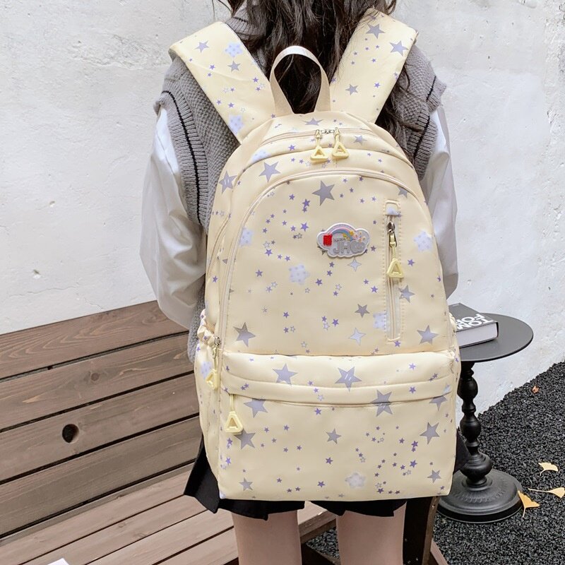 2026新款女生简约校园双肩包初高中生大学生上课通勤大容量星星