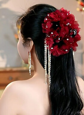 新款感港风花朵流苏抓夹气质鲨鱼夹后脑勺显发量新年款