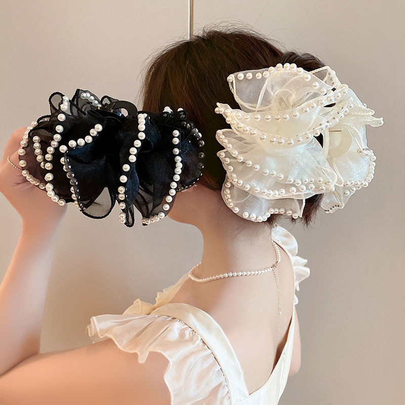 感气质泡泡抓夹新款珍珠云朵发夹大号发量多后脑勺鲨鱼夹饰品