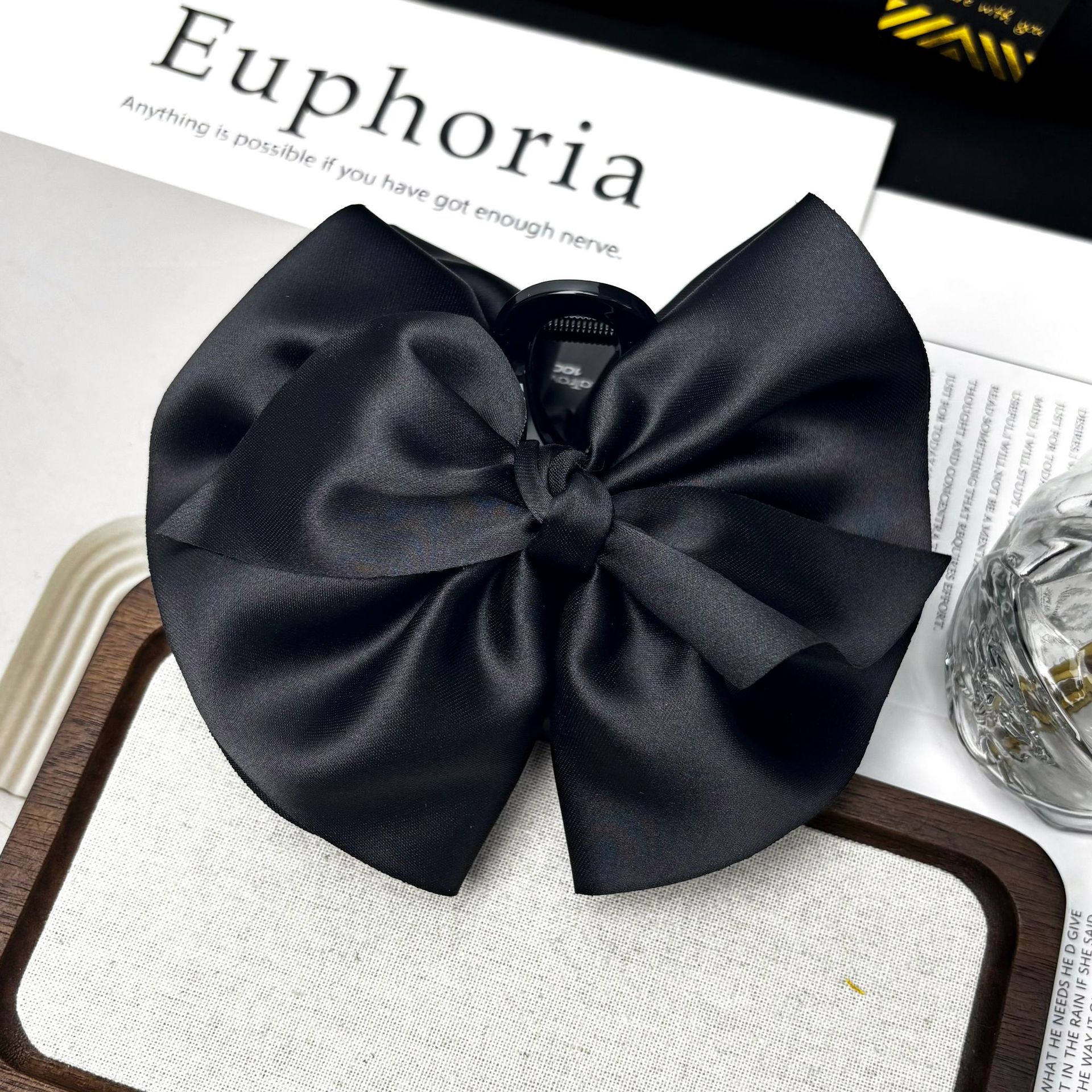 黑色双面蝴蝶结抓夹女2025新款感发夹子后脑勺盘发鲨鱼夹头饰