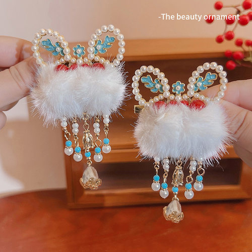 TKTK醒狮流苏新年发夹侧边夹后脑勺夹子汉服古风配饰红色可爱拜年