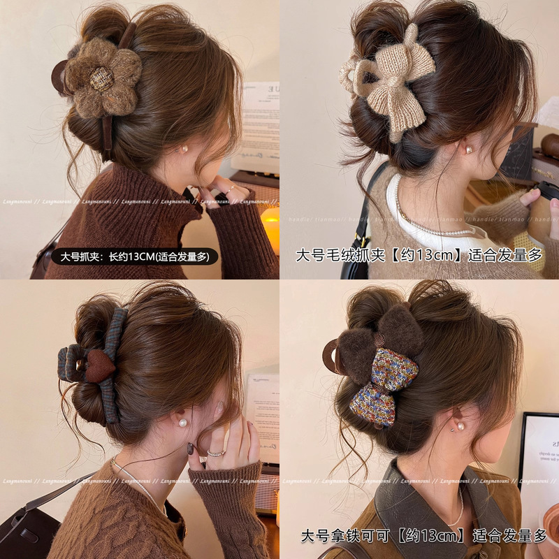可爱发量多蝴蝶结发夹头饰气质毛绒鲨鱼夹女美拉德2026新款抓夹