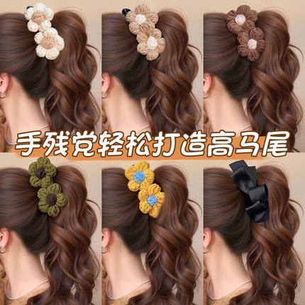 tktk4个毛球高马尾香蕉夹竖夹女感后脑勺发夹2025新款抓夹鲨鱼夹